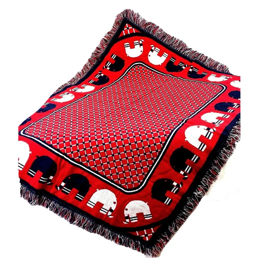 Elephant Throw Reversable Vintage 1971 Leonardo Looms Red & Blue